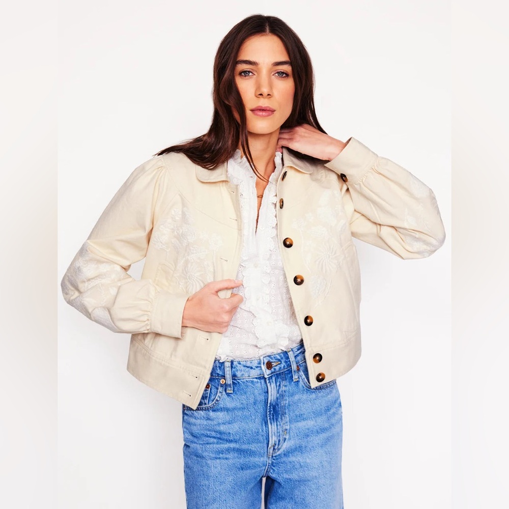 NWT Boden Collared Embroidered Jacket in Ivory